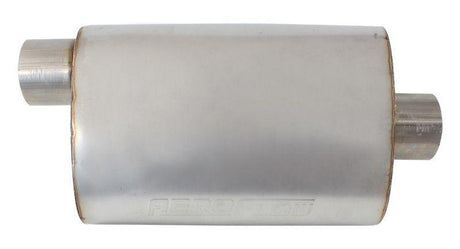 Aeroflow 5500 Series Stainless Steel 3" Offset/Center Muffler 3" Inlet and Outlets, 13.75" Length, 9.45" Width, 5.3" Height. (AF5501-300) AF5501-300