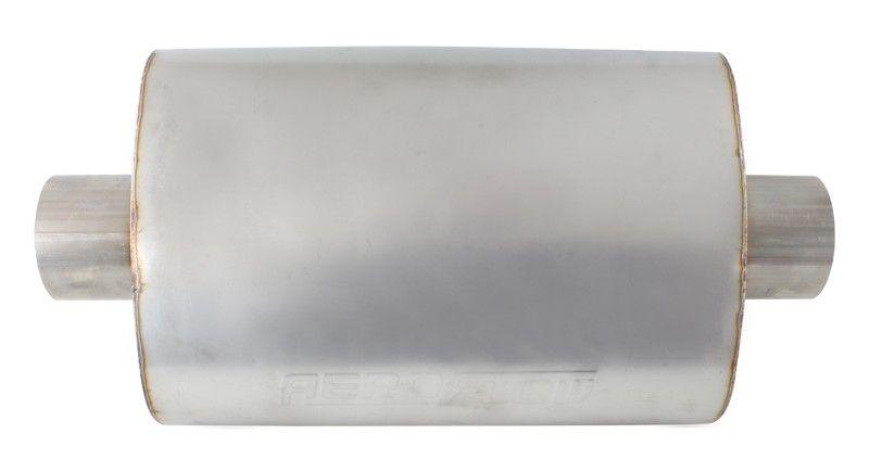 Aeroflow 5500 Series Stainless Steel 3-1/2" Center/Center Muffler 3-1/2" Inlet and Outlets, 16" Length, 11.77" Width, 6" Height. (AF5511-350)