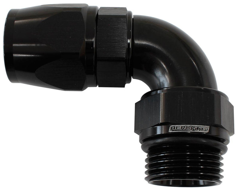 Aeroflow 90° ORB Male Swivel PTFE (Teflon®) Hose End -6 ORB to -6AN (AF583-06-06DBLK) AF583-06-06DBLK