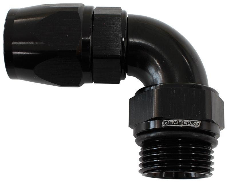 Aeroflow 90° ORB Male Swivel PTFE (Teflon®) Hose End -8 ORB to -8AN (AF583-08-08DBLK) AF583-08-08DBLK