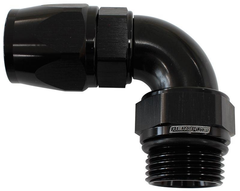 Aeroflow 90° ORB Male Swivel PTFE (Teflon®) Hose End -8 ORB to -8AN (AF583-08-08DBLK)