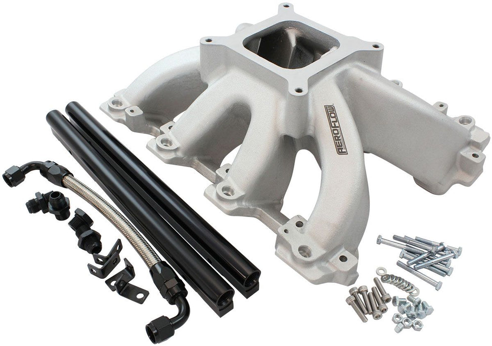 Aeroflow GM LS Cathedral Port Carburettor Hi Rise Race Single Plane EFI Intake Manifold, Natural Cast Finish (AF6050-5001)