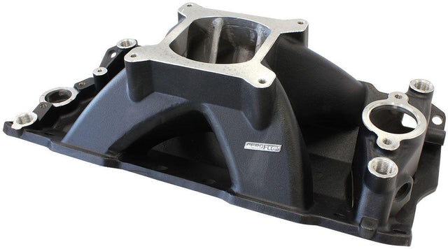 Aeroflow SB Chev Hi-Rise Single Plane Intake Manifold, Black Finish (AF6201-1000) AF6201-1000