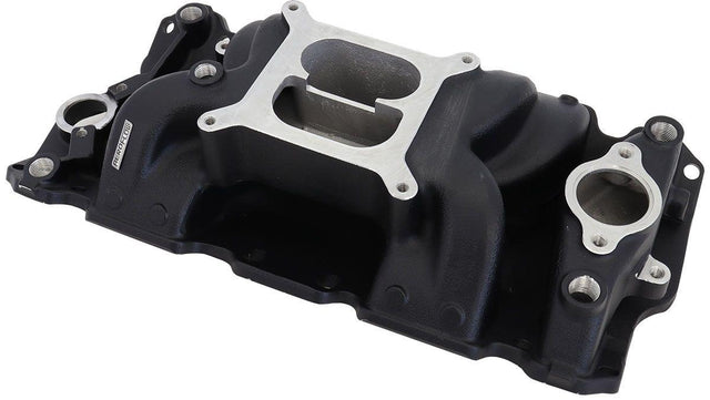 Aeroflow SB Chev Air Gap Dual Plane Intake Manifold, Black Finish (AF6210-1001) AF6210-1001
