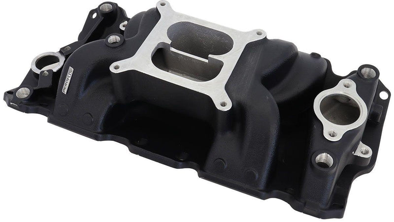 Aeroflow SB Chev Air Gap Dual Plane Intake Manifold, Black Finish (AF6210-1001) AF6210-1001