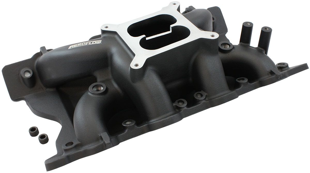 Aeroflow Ford 351 Cleveland Air Gap Dual Plane Intake Manifold, Black Finish (AF6210-2002)