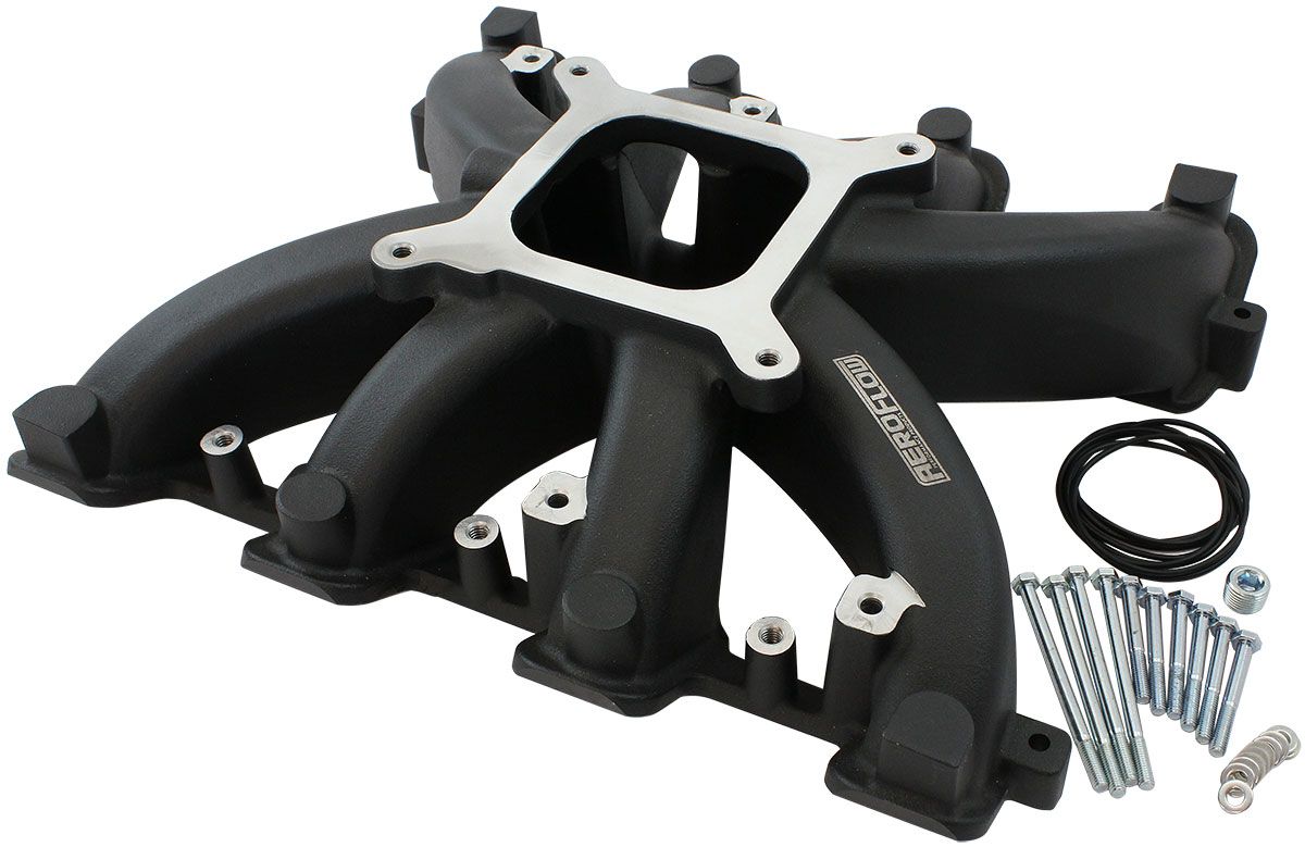 Aeroflow GM LS Cathedral Port Carburettor Street Single Plane Non-EFI Intake Manifold, Black Finish (AF6240-5000) AF6240-5000