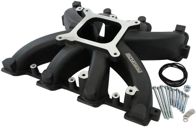 Aeroflow GM LS Cathedral Port Carburettor Street Single Plane Non-EFI Intake Manifold, Black Finish (AF6240-5000) AF6240-5000