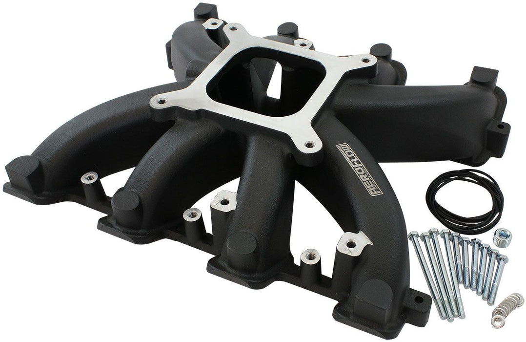 Aeroflow GM LS Cathedral Port Carburettor Street Single Plane Non-EFI Intake Manifold, Black Finish (AF6240-5000)