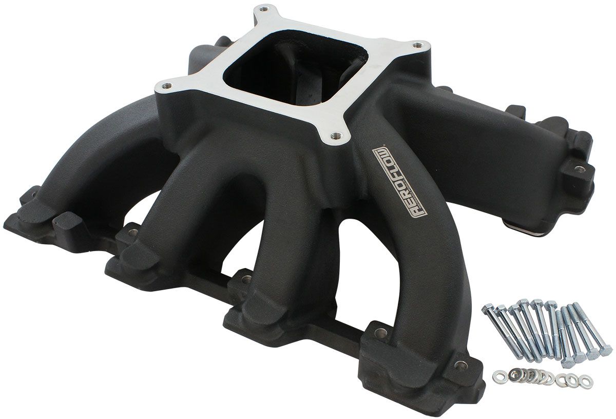Aeroflow GM LS Cathedral Port Carburettor Hi Rise Single Plane Non-EFI Intake Manifold, Black Finish (AF6240-5005) AF6240-5005