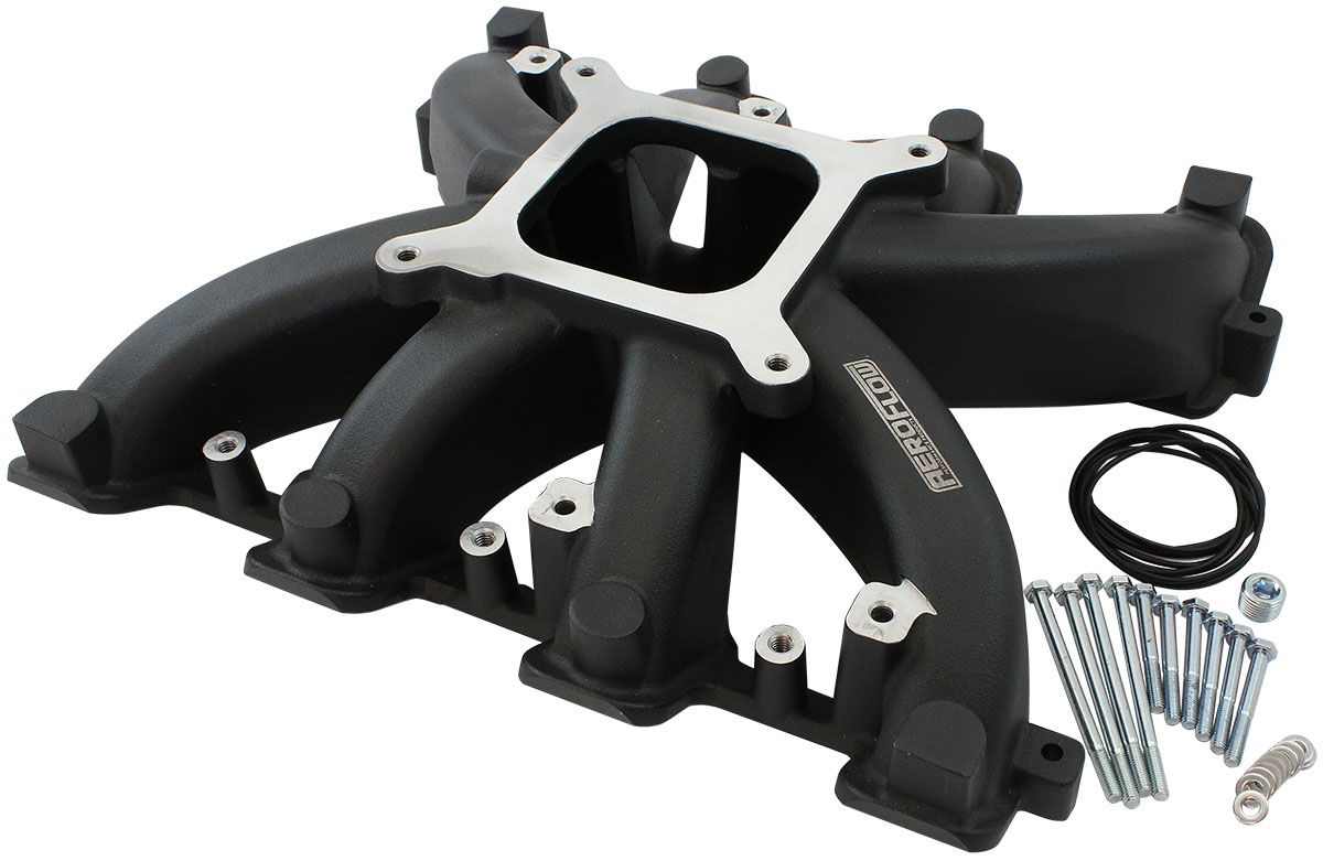 Aeroflow GM LS Rectangle Port Carburettor Street Single Plane Non-EFI Intake Manifold, Black Finish (AF6240-6000) AF6240-6000