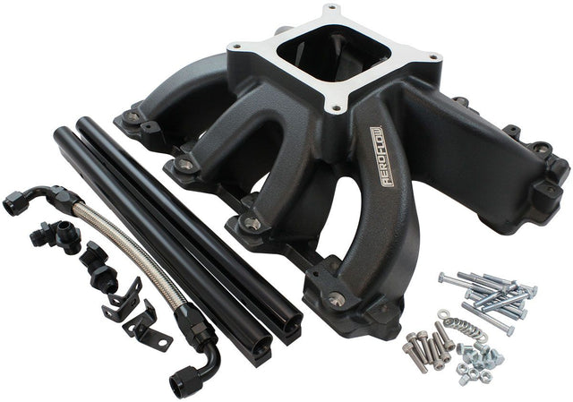 Aeroflow GM LS Cathedral Port Carburettor Hi Rise Race Single Plane EFI Intake Manifold, Black Finish (AF6250-5001) AF6250-5001