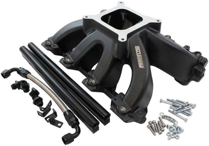 Aeroflow GM LS Cathedral Port Carburettor Hi Rise Race Single Plane EFI Intake Manifold, Black Finish (AF6250-5001) AF6250-5001