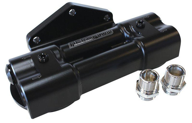 Aeroflow Dual Billet Remote Filter Head - Side Entry (AF64-2089) AF64-2089
