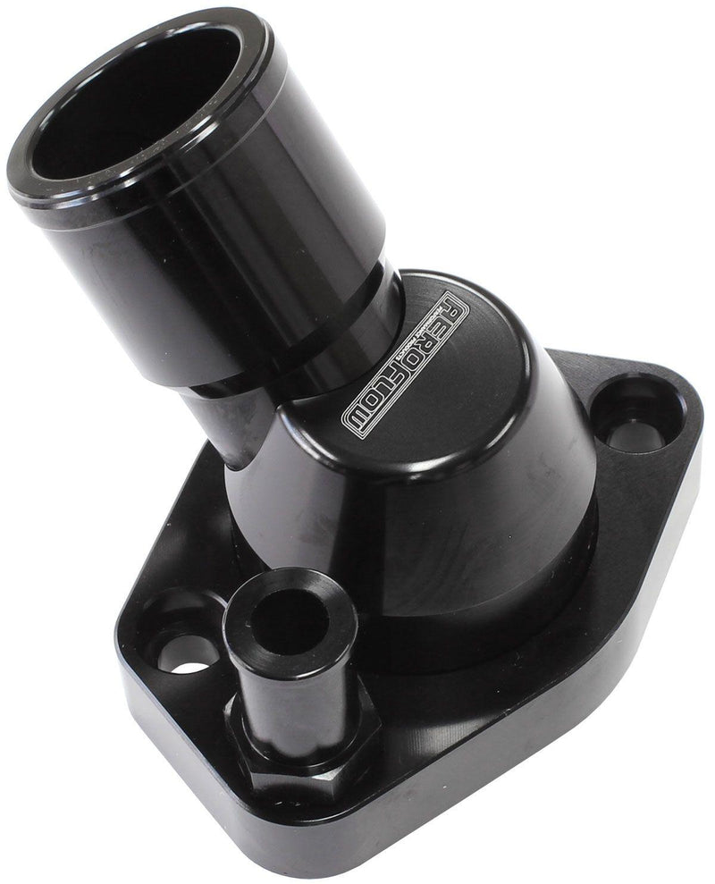 Aeroflow Billet 45° Swivel Thermostat Housing, Black Finish (AF64-2233BLK) AF64-2233BLK