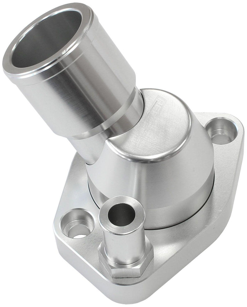 Aeroflow Billet 45° Swivel Thermostat Housing, Silver Finish (AF64-2233S) AF64-2233S