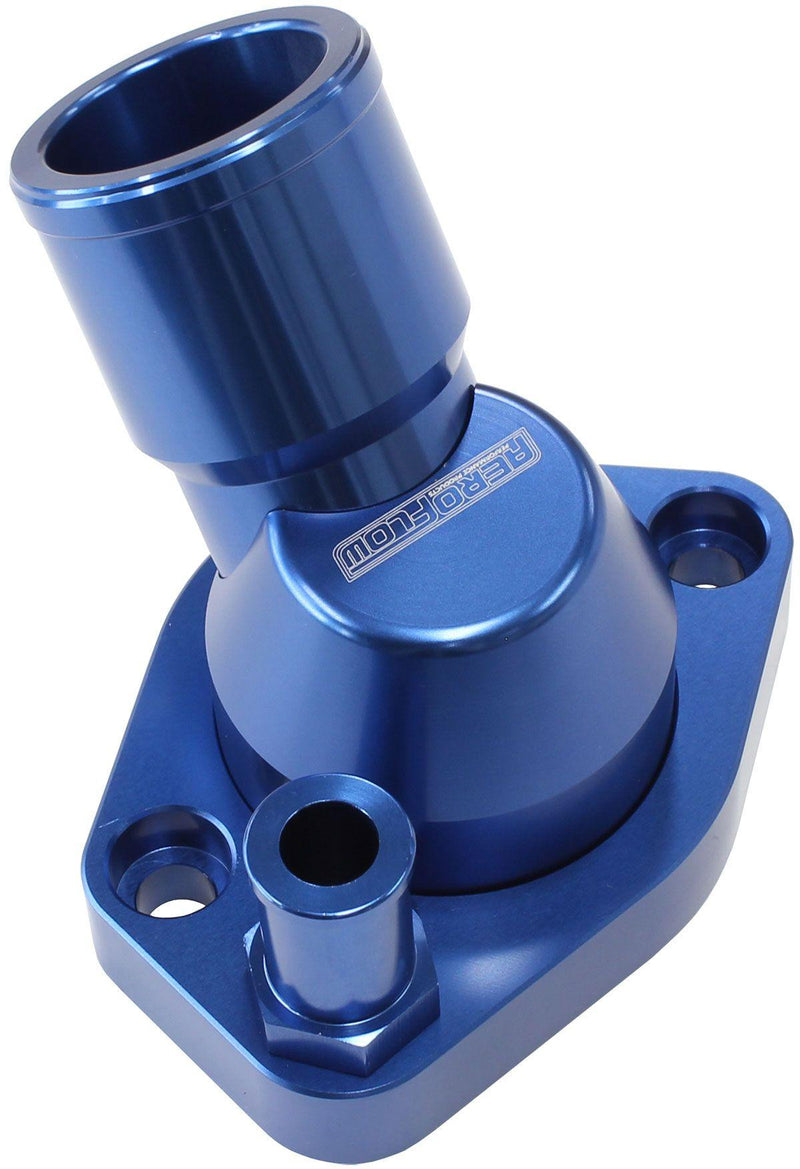 Aeroflow Billet 45° Swivel Thermostat Housing, Blue Finish (AF64-2233) AF64-2233