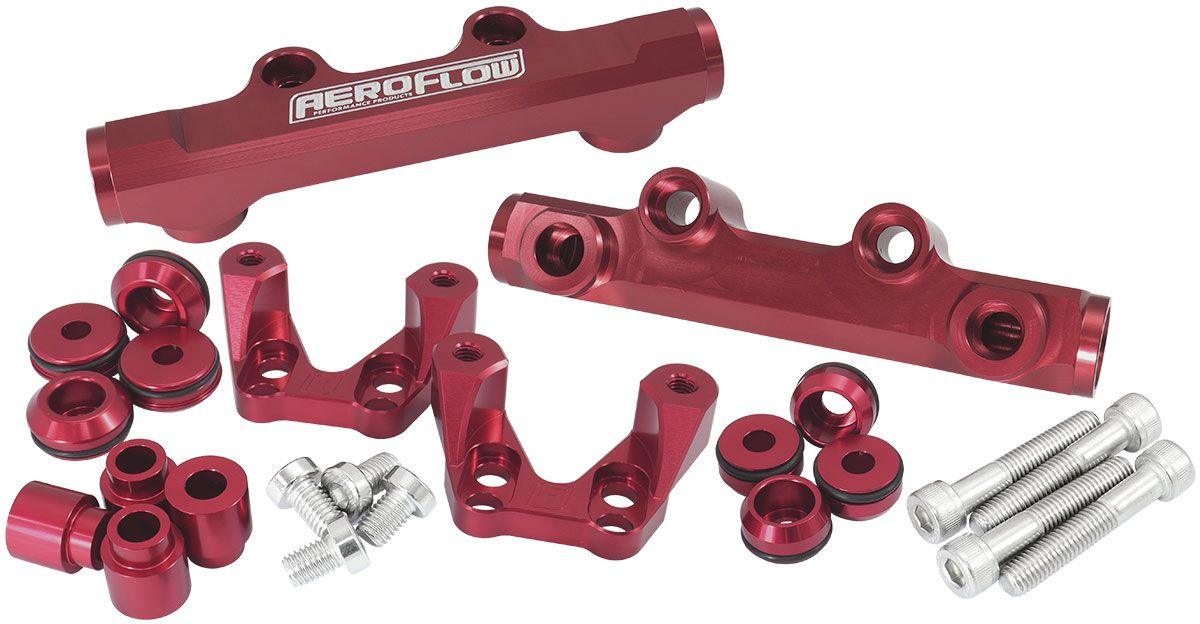 Aeroflow Subaru EJ20 Top Feed Conversion Billet EFI Fuel Rail - Red (AF64-2258R) AF64-2258R