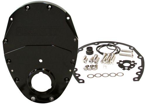 Aeroflow Small Block Chev 350 2-Piece Billet Timing Cover - Black Finish (AF64-4350BLK) AF64-4350BLK