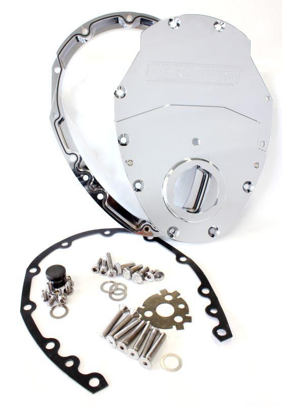 Aeroflow Small Block Chev 350 2-Piece Billet Timing Cover - Chrome Finish (AF64-4350C) AF64-4350C