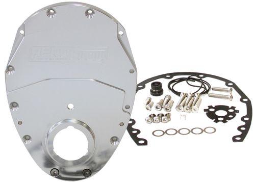 Aeroflow Small Block Chev 350 2-Piece Billet Timing Cover - Silver Finish (AF64-4350S) AF64-4350S