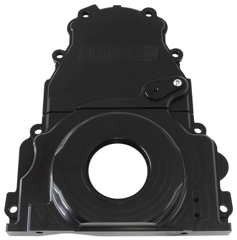 Aeroflow GM LS 2-Piece Billet Timing Cover - Black Finish (AF64-4361BLK) AF64-4361BLK