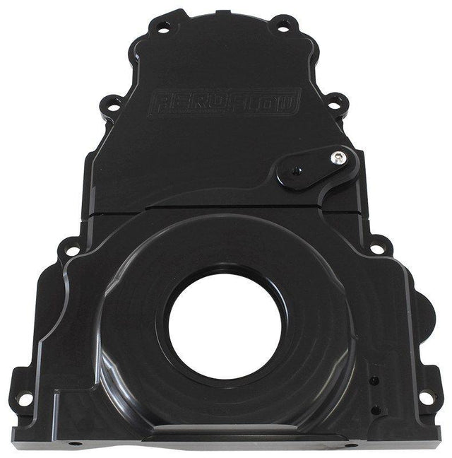 Aeroflow GM LS 2-Piece Billet Timing Cover - Black Finish (AF64-4361BLK) AF64-4361BLK