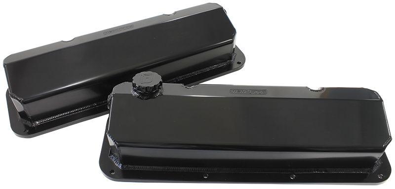 Aeroflow Ford Cleveland Fabricated Billet Valve Covers with -12ORB Breather Ports (AF77-5001BLK-12)