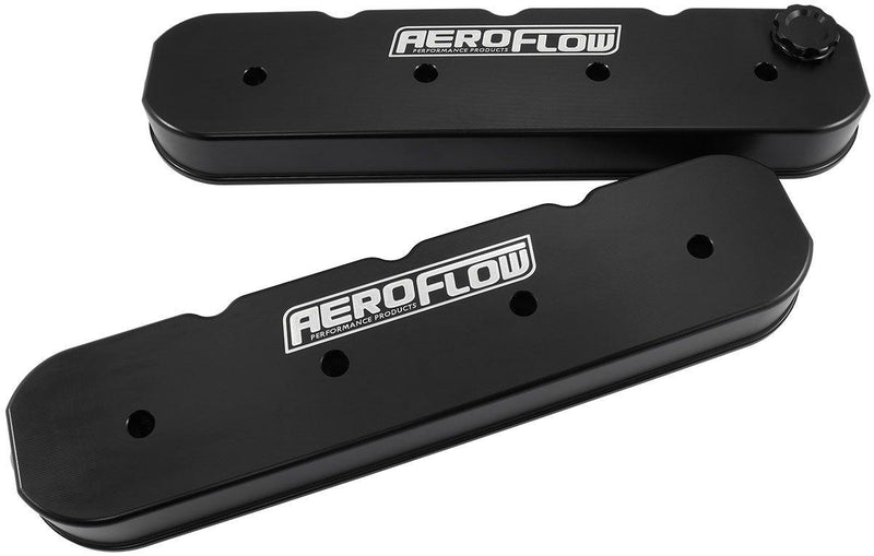 Aeroflow GM LS Billet Valve Cover Set, Black Finish with Aeroflow Logo (AF77-5010BLK) AF77-5010BLK