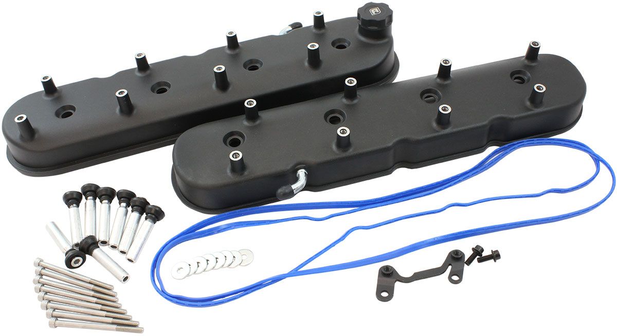 Aeroflow GM LS Factory Valve Cover Set, Tall Height, Black Finish (AF77-5019BLK)