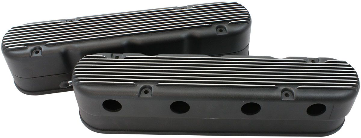 Aeroflow GM LS 2 Piece Retro Finned Valve Cover Set, Black Finish (AF77-5020BLK)