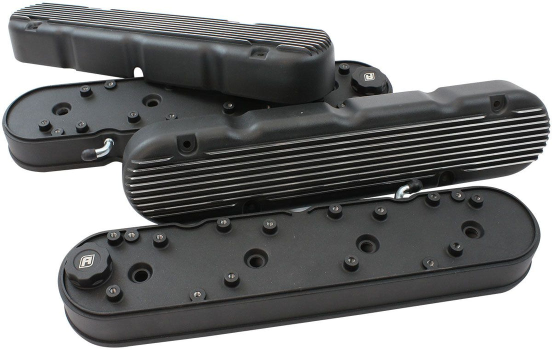 Aeroflow GM LS 2 Piece Retro Finned Valve Cover Set, Black Finish (AF77-5020BLK)