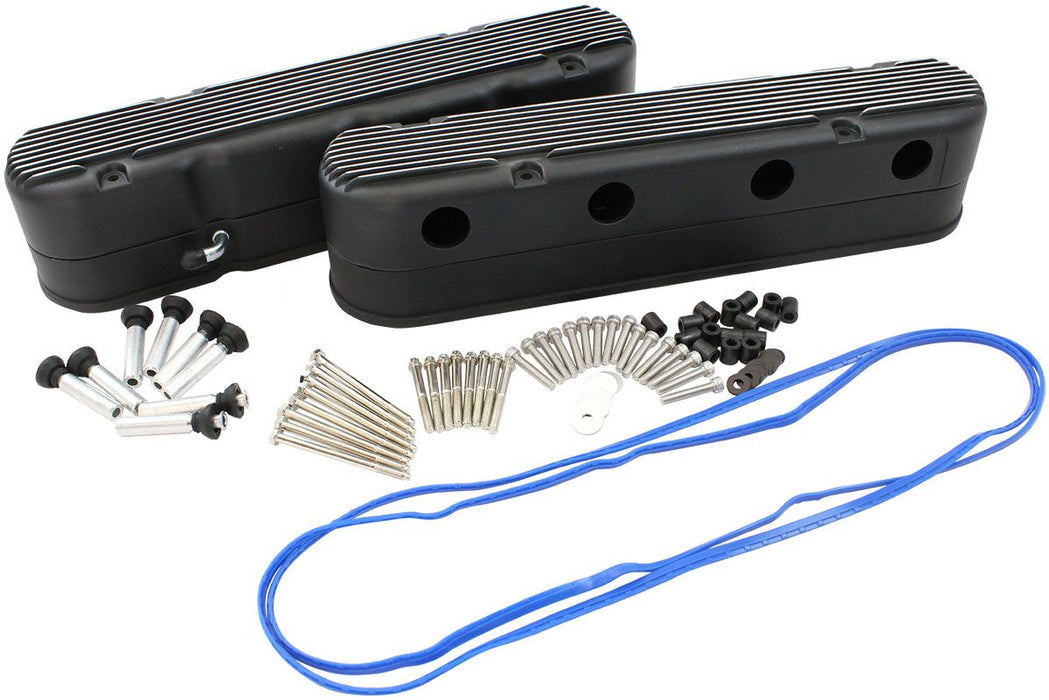 Aeroflow GM LS 2 Piece Retro Finned Valve Cover Set, Black Finish (AF77-5020BLK)