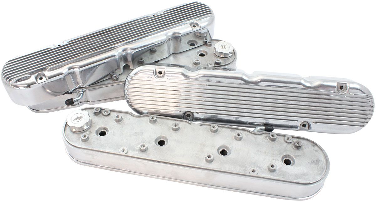 Aeroflow GM LS 2 Piece Retro Finned Valve Cover Set, Polished Finish (AF77-5020P)