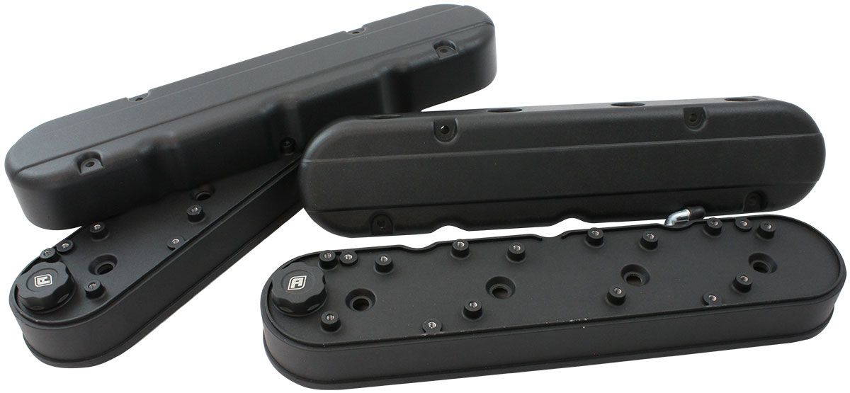 Aeroflow GM LS 2 Piece Retro Smooth Valve Cover Set, Black Finish (AF77-5021BLK)