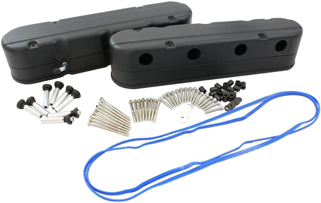 Aeroflow GM LS 2 Piece Retro Smooth Valve Cover Set, Black Finish (AF77-5021BLK)