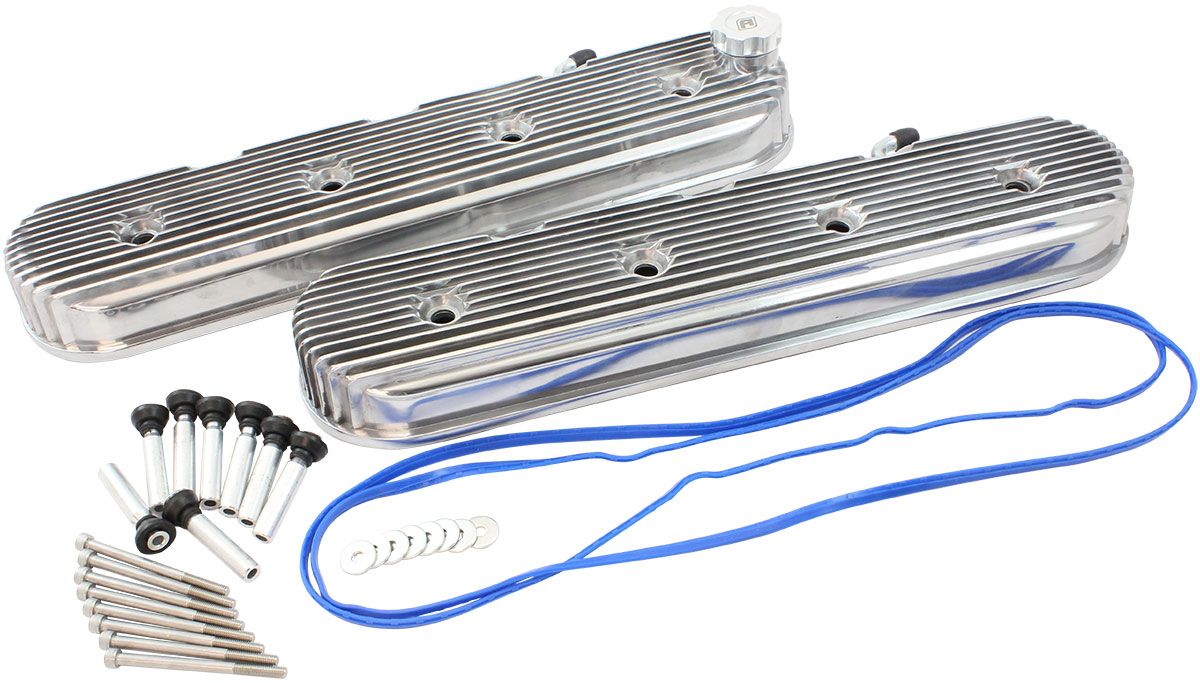 Aeroflow GM LS Retro Finned Valve Cover Set, Polished Finish (AF77-5022P)