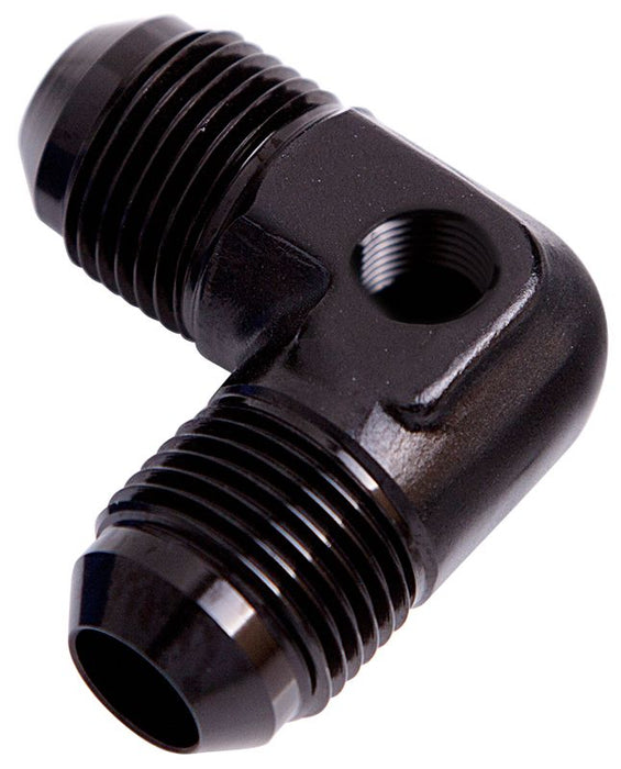 Aeroflow 90° Male Flare Union with 1/8" Port -6AN (AF821-06PBLK)
