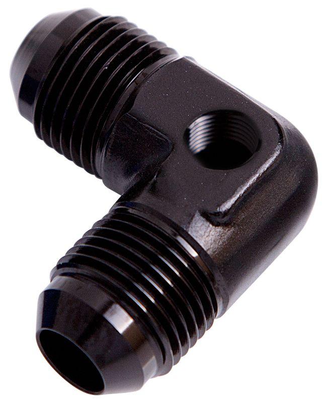 Aeroflow 90° Male Flare Union with 1/8" Port -8AN (AF821-08PBLK) AF821-08PBLK