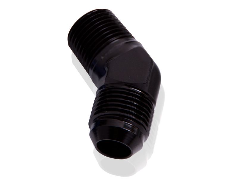 Aeroflow 45° NPT to Male Flare Adapter 1/2" to -6AN (AF823-06-08BLK)