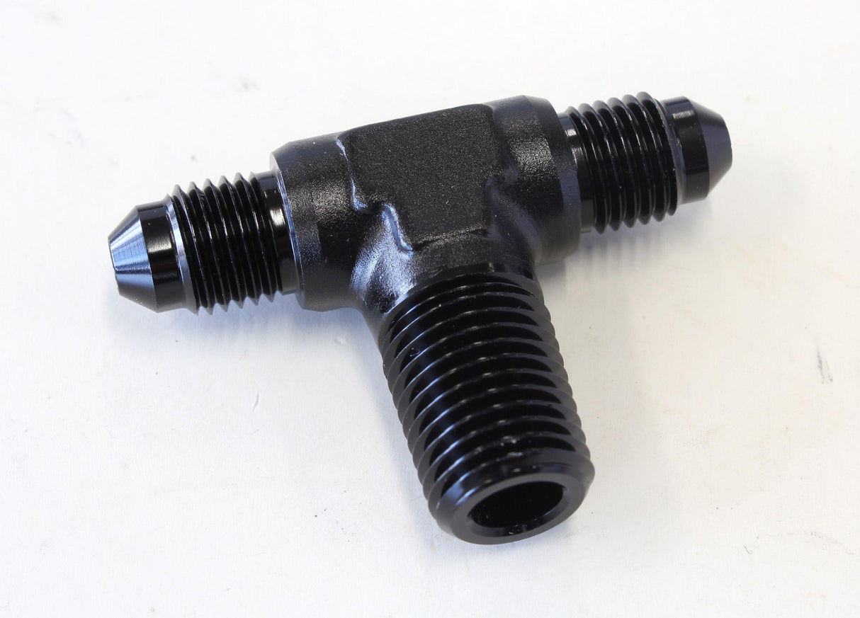 Aeroflow Tee with NPT On Side 1/4" to -4AN (AF825-04-04BLK) AF825-04-04BLK