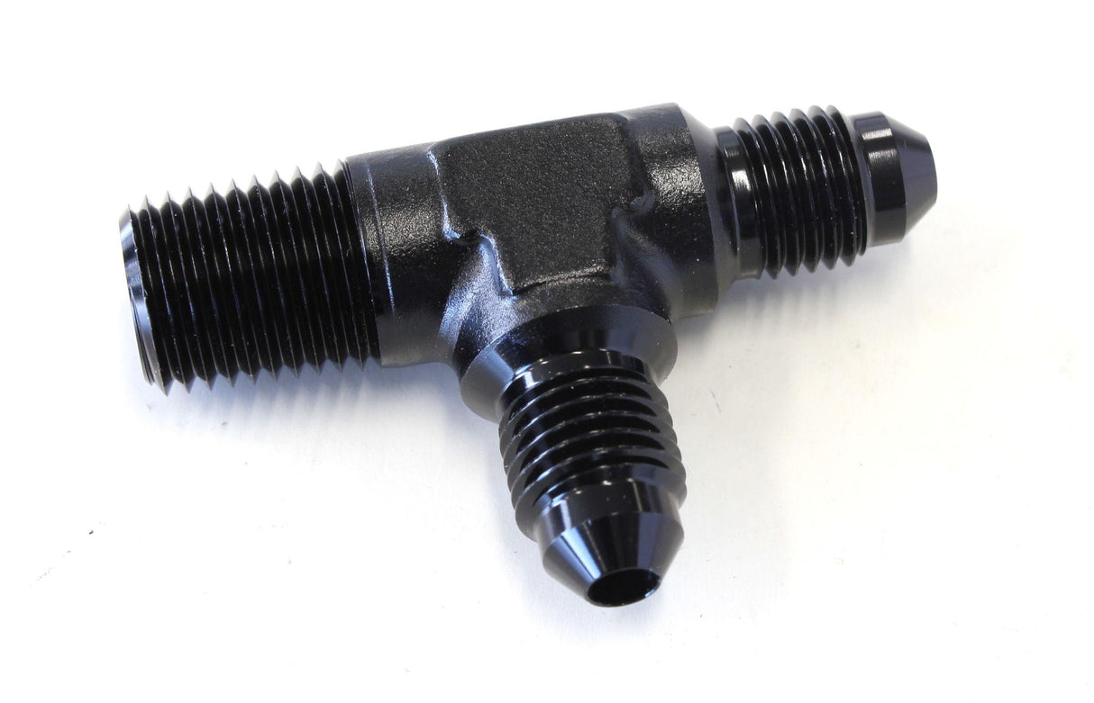 Aeroflow Tee with NPT On Run 1/4" to -4AN (AF826-04-04BLK) AF826-04-04BLK