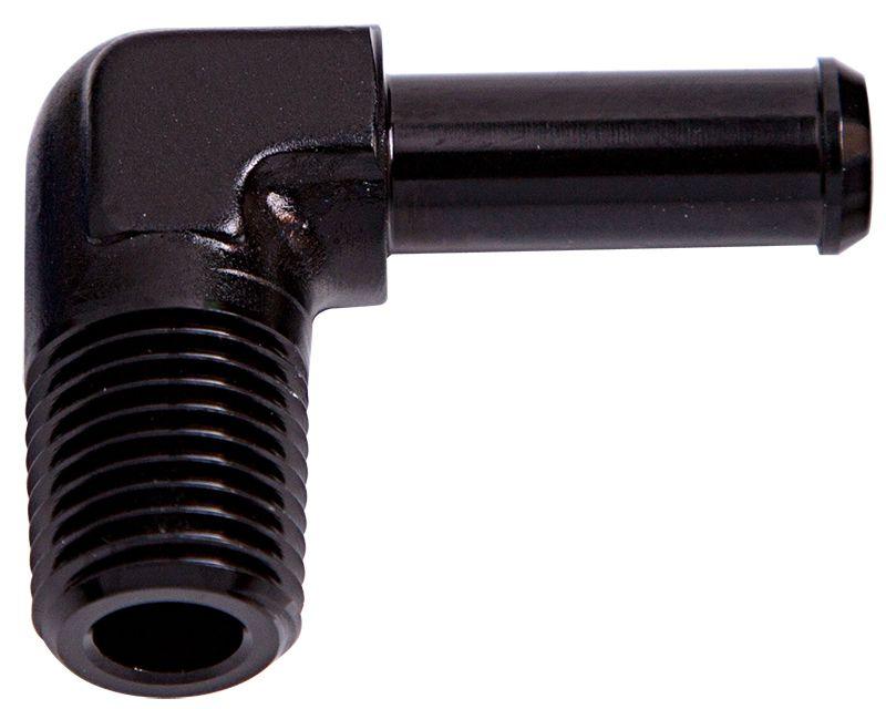 Aeroflow Male NPT to Barb 90° Adapter 1/8" to 1/4" (AF842-04BLK)