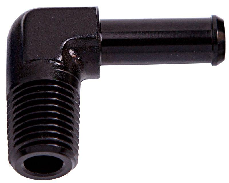 Aeroflow Male NPT to Barb 90° Adapter 1/4" to 3/8" (AF842-06BLK)