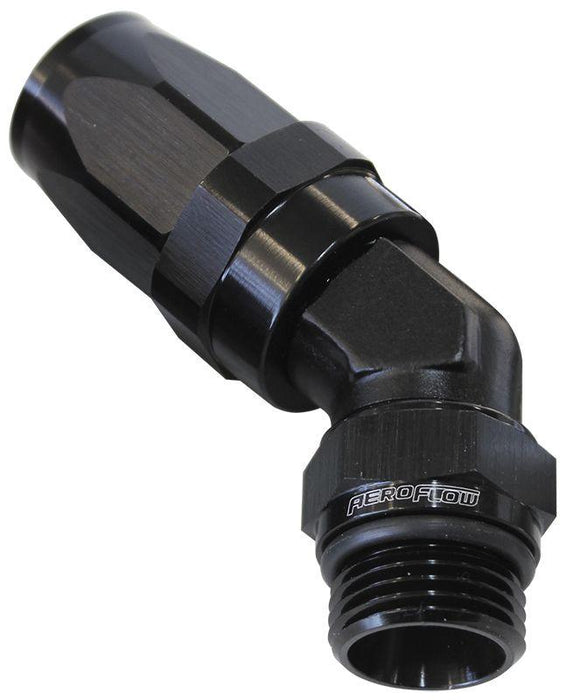 Aeroflow ORB Taper Swivel 45° Hose End -4 ORB to -6AN (AF844-06-04BLK)