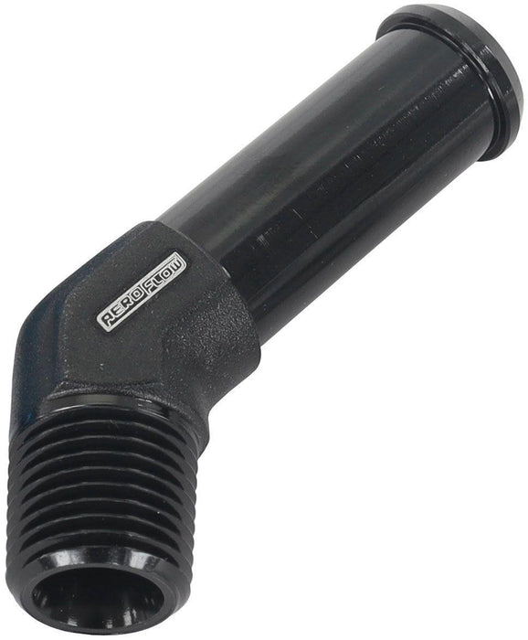 Aeroflow 45° 1/8" Male NPT to 3/8" Barb (AF845-02-06BLK)