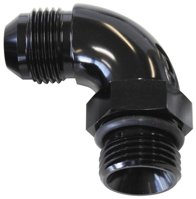 Aeroflow 90° ORB to Male AN Full Flow Adapter -6 ORB to -4AN (AF903-04-06BLK)