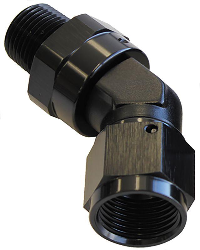 Aeroflow 45° NPT Swivel to Male AN Flare Adapter 1/2" to -12AN (AF919-12-08BLK) AF919-12-08BLK