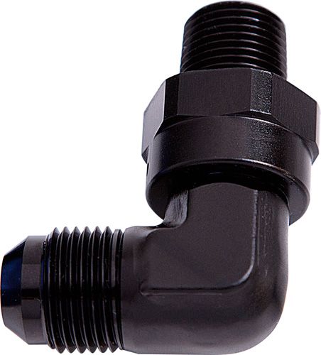 Aeroflow 90° NPT Swivel to Male AN Flare Adapter 1/8" to -3AN (AF922-03-02BLK)