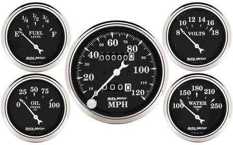 AutoMeter Old Tyme Black Series 5-Gauge Kit (AU1708) AU1708
